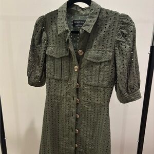 MINKPINK Green Puff Sleeve Shirt Dress